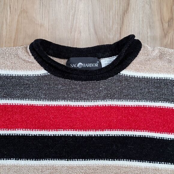 🔹️Sag Harbor Black, Cream, & Red Striped Ultra Soft Long Sleeve Sweater XLarge - Picture 3 of 9